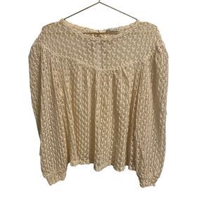 Zara Cream Embroidered Scoop Neck Puff Sleeve Blouse Shear Size MED